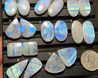 Rare Rainbow Moonstone Pairs Cabochon-AAA Quality-Natural Selected Moonstone Matched Pair Loose Gemstone-Flat Back-For Jewelry Making-A-508