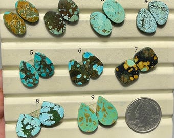 Rare Hubei Turquoise Pair Cabochon-AAA Quality-Natural Designer Hubei Turquoise Matched Pairs-Flat Back Gemstone-For Jewelry Making-A-112