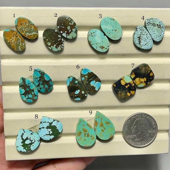 Rare Hubei Turquoise Pair Cabochon-AAA Quality-Natural Designer Hubei Turquoise Matched Pairs-Flat Back Gemstone-For Jewelry Making-A-112