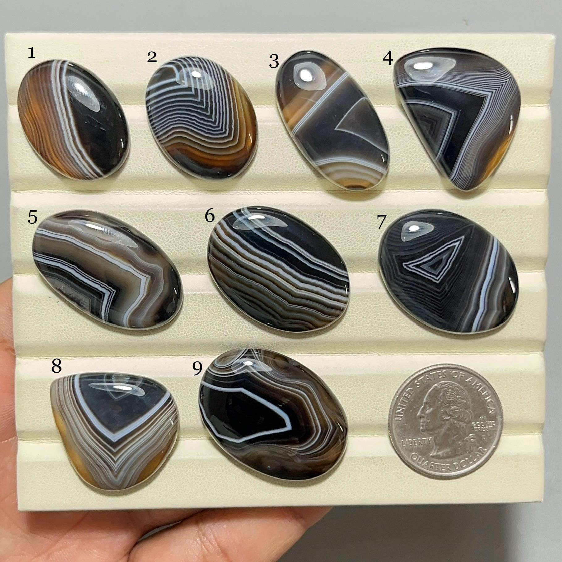 Bague En Plaqué Argent 925 Avec Pierre Agate Rubanée - Taille 55, Comme Neuf