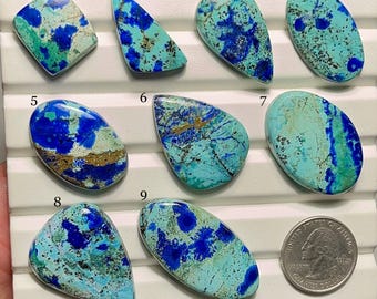 Bluebird Malachite Azurite Cabochon-AAA Quality-Natural Designer Bluebird Malachite Azurite Loose Stone-Flat Back-For Jewelry Making-A-416