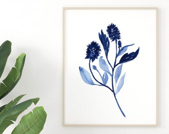 Navy Blue Flower Stem 2 Printable Art - Instant Download Art Print - 12 Total Files Included