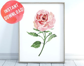 Pink Rose Wall Art, Blush Pink Wall Art, Bedroom Wall Art, Blush Nursery Wall Art, Printable Wall Art, Flower Stem Art Print