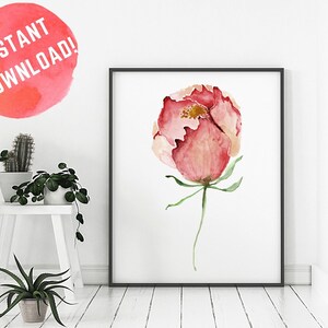 Rosa Rose Wandkunst, erröten rosa Wandkunst, Schlafzimmer Wandkunst, erröten Kinderzimmer Wandkunst, druckbare Wandkunst, Blume Stem Kunstdruck