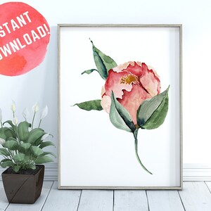Pink Rose Wall Art, Blush Pink Wall Art, Bedroom Wall Art, Blush Nursery Wall Art, Printable Wall Art, Watercolor Flower Stem Art Print