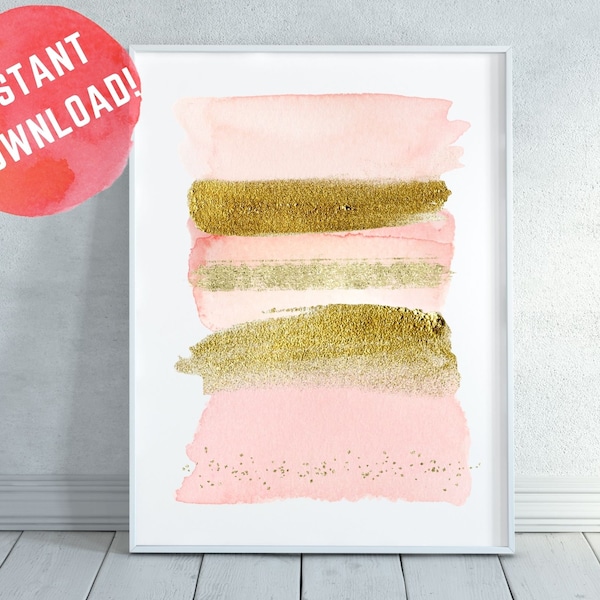 Pink Gold Wall Art Etsy