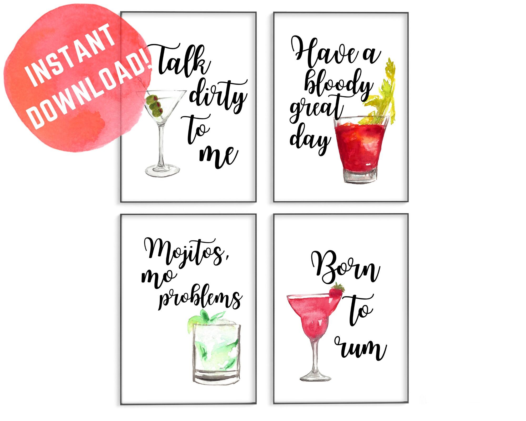 Set of 4 Cocktails Printable Wall Art Martini Bloody Mary - Etsy UK Set of 4 Cocktails Printable Wall Art Martini Bloody Mary - Etsy UK