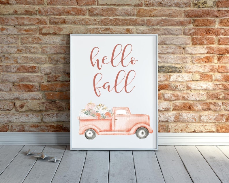 Hello Fall Pickup Truck Filled with Pumpkins Printable Digital Download Fall Wall Art 12 Files Included image 3
