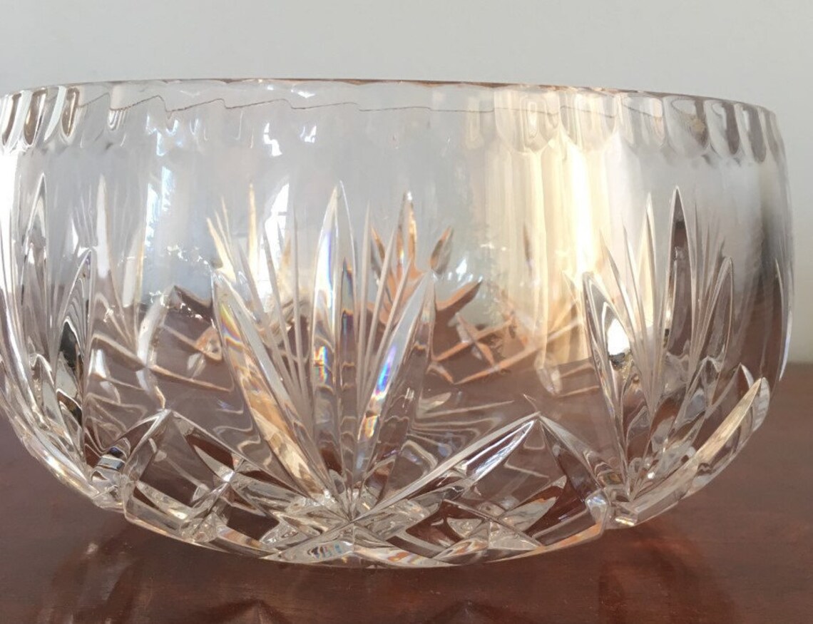 Large Vintage Cut Glass Crystal Bowl Etsy