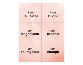 I AM Affirmation Cards, Inspirational Instant Printable, Digital Download with 42 Phrases