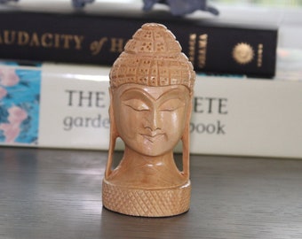 Small Buddha Head, Wooden, Woodwork, Wood, Buddhism, Religious, Figurine, Statue, Home Decor, Home Goods, Boho, Office Decor