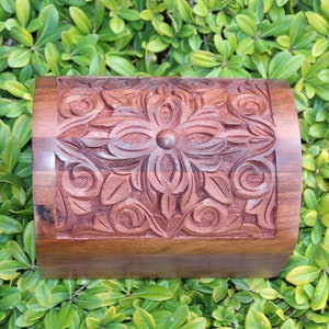 Hand Carved Sheesham Floral Box: Art Nouveau Dome Jewelry Box