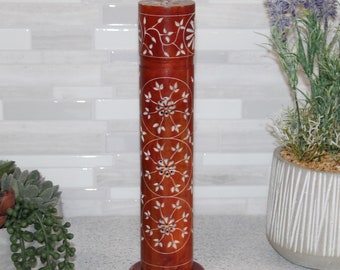 Carved Floral Soapstone Incense Tower, Table Top Decor, Traditional Pattern, Hand Carved, Incense Burner