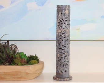 Carved Jali Soapstone Incense Tower, Table Top Decor, Traditional Pattern, Hand Carved, Incense Burner