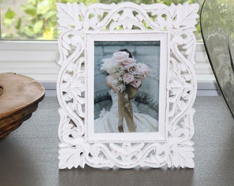 Hand Carved Intricate Wooden Picture Frame, Photo Frame, Bridal Frame, Wedding Gift, Bridal Shower, Gift For Mom, Gift For Her, 5x7 Frame