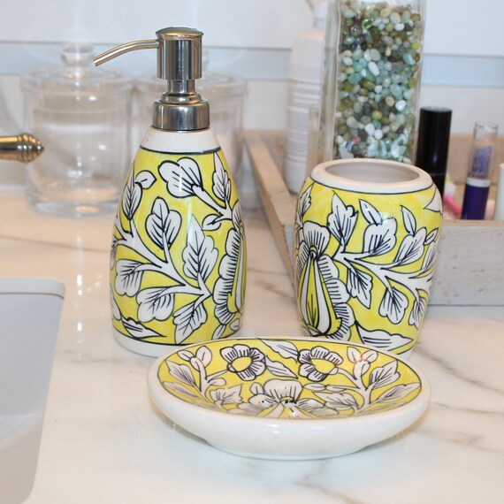 Ceramic Bathroom Set Soap Dish Tumbler Soap Dispenser Etsy