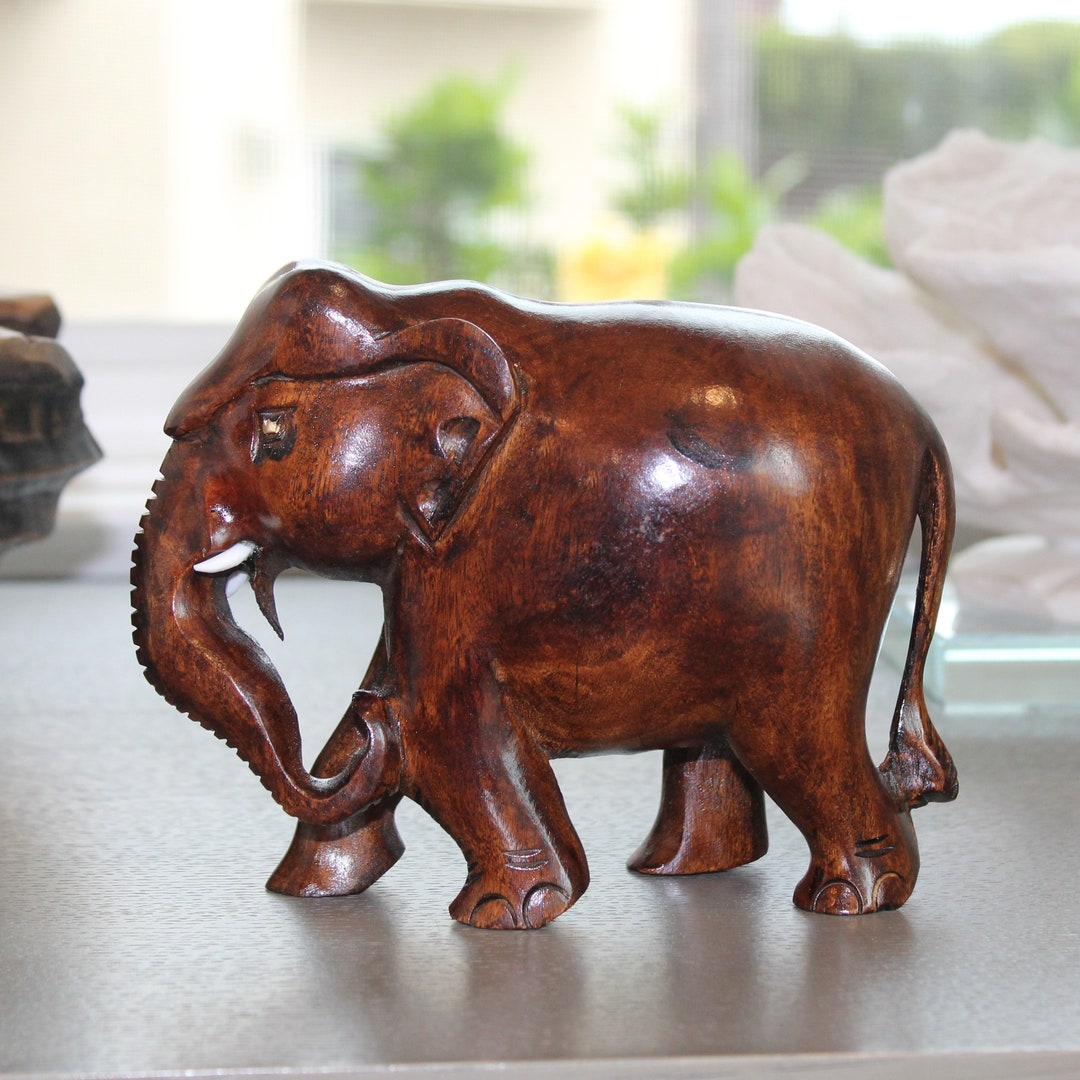 Hand-carved Wooden Elephant Statue: Home Decor Gift - Etsy