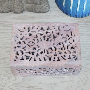 Scatola floreale in pietra ollare naturale intagliata a mano 6"x 4"x 3", portagioielli, scatola per piccoli oggetti, scatola per anelli, decorazione da tavolo, regalo da damigella d'onore, regalo per lei