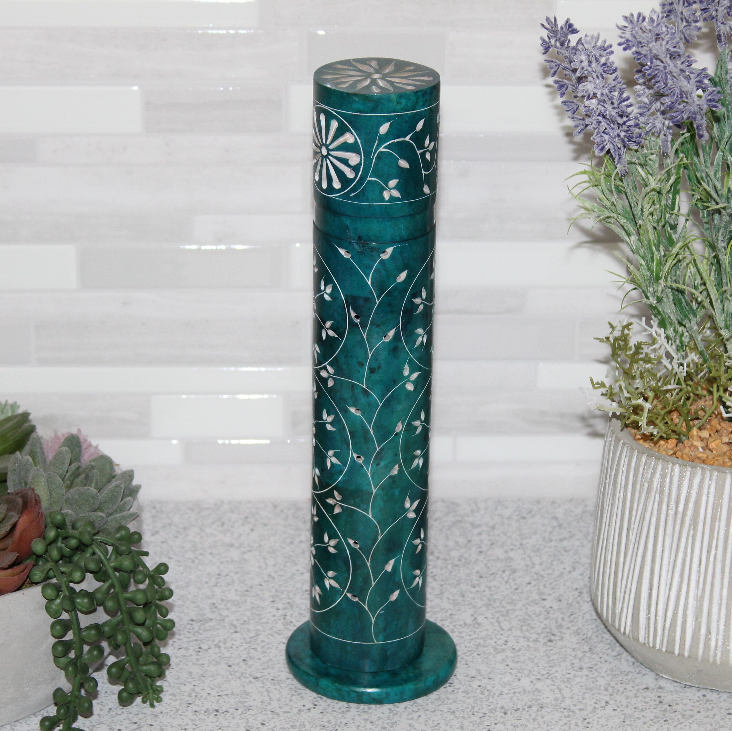 Carved Blue Soapstone Incense Tower Table Top Decor Etsy