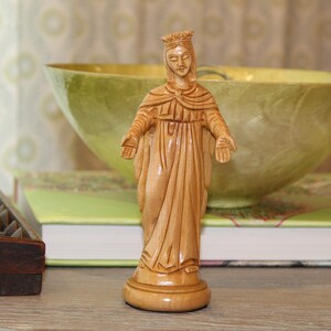 Carved Wood Our Lady of Grace Figurine - Mother Mary Statue