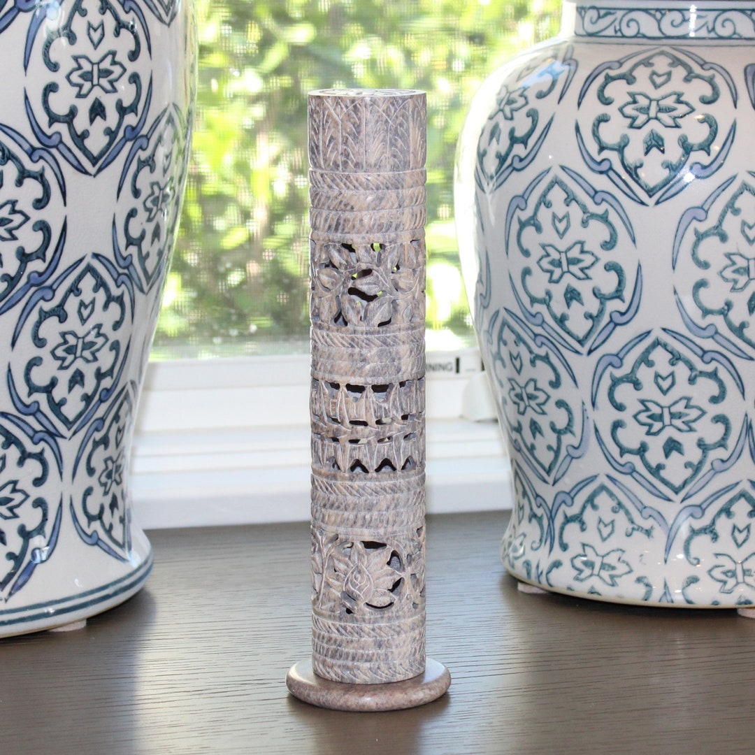 Carved Jali Soapstone Incense Tower Table Top Decor Etsy