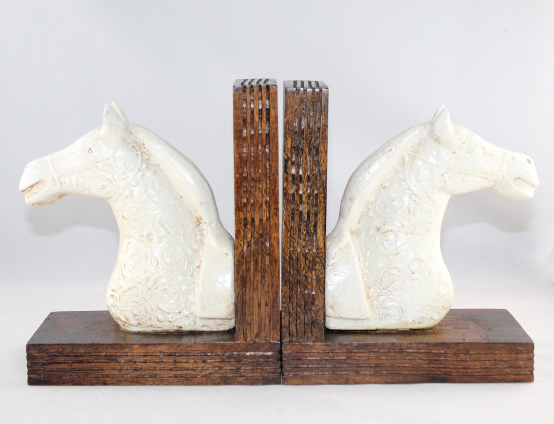 Horse Bookends, Woodwork, Paper Mache, Papier Mache, Clay, Animal