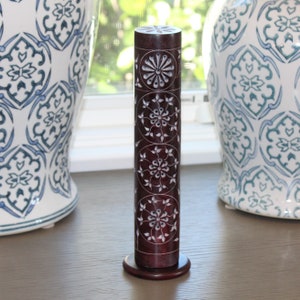 Carved Floral Soapstone Incense Tower, Table Top Decor, Traditional Pattern, Hand Carved, Incense Burner