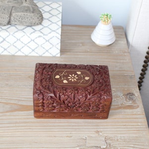 Hand Carved Floral Small Wooden Box