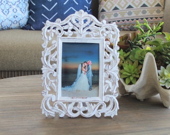 Hand Carved Ornate Wooden Picture Frame, Photo Frame, Bridal Frame, Wedding Gift, Bridal Shower, Gift For Mom, Gift For Her, 5x7 Frame