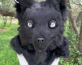 Semi realistic black wolf fursuit partial
