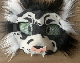 Black and White Spotted Therian Cat Mask