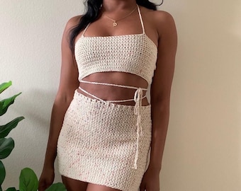 Matching two piece crochet mini skirt and crop top matching set, crochet skirt mini skirt co-ord set, crop top, matching sets festival