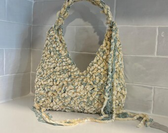 Velvet Cake Blue & yellow  Crochet Shoulder Bag - handmade crochet accessory, crochet bag
