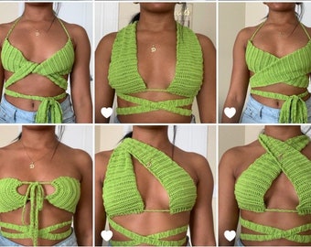 Multiway handmade adjustable Crochet Crop Top, Crochet Crop Top, Crochet festival top for women, Reversible beach wear womens vacation top