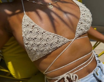 Sand Dune Bralette| Handmade Crochet Shell Stitch Bralette Lined with Wrap-Around Straps, crochet crop top, crochet bikini