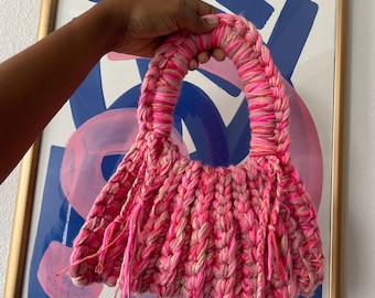 Trendy Handmade Pink Crochet Shoulder Bag – Eco-Friendly, Stylish & Unique