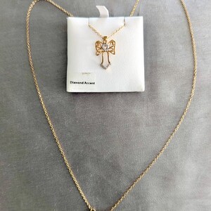 Angel Pendant Necklace Vintage Sterling Silver Gold Plated Diamond Chip bild 8
