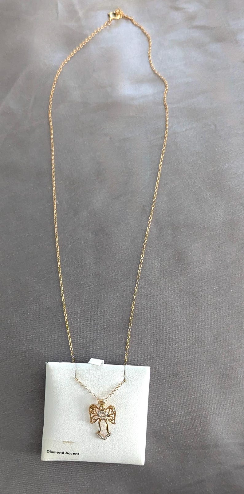 Angel Pendant Necklace Vintage Sterling Silver Gold Plated Diamond Chip bild 6