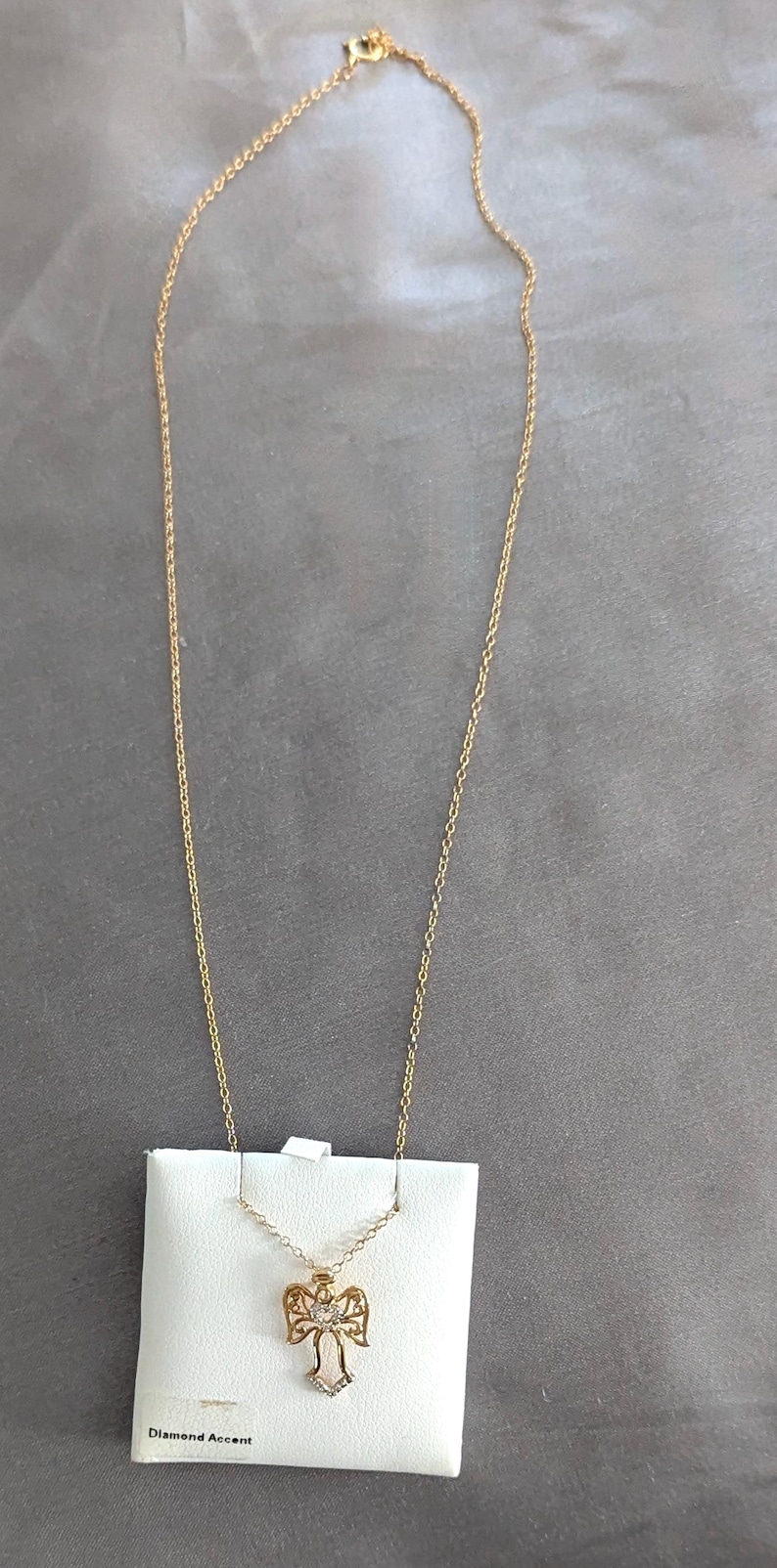Angel Pendant Necklace Vintage Sterling Silver Gold Plated Diamond Chip bild 9