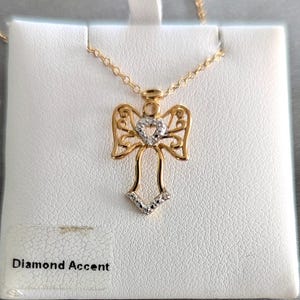 Angel Pendant Necklace Vintage Sterling Silver Gold Plated Diamond Chip bild 2