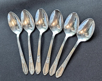 Manor Plate Triple Rosedale Pattern Vintage Silver Plated Teaspoons Box of 6