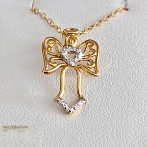 Angel Pendant Necklace Vintage Sterling Silver Gold Plated Diamond Chip bild 1