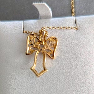 Angel Pendant Necklace Vintage Sterling Silver Gold Plated Diamond Chip bild 3