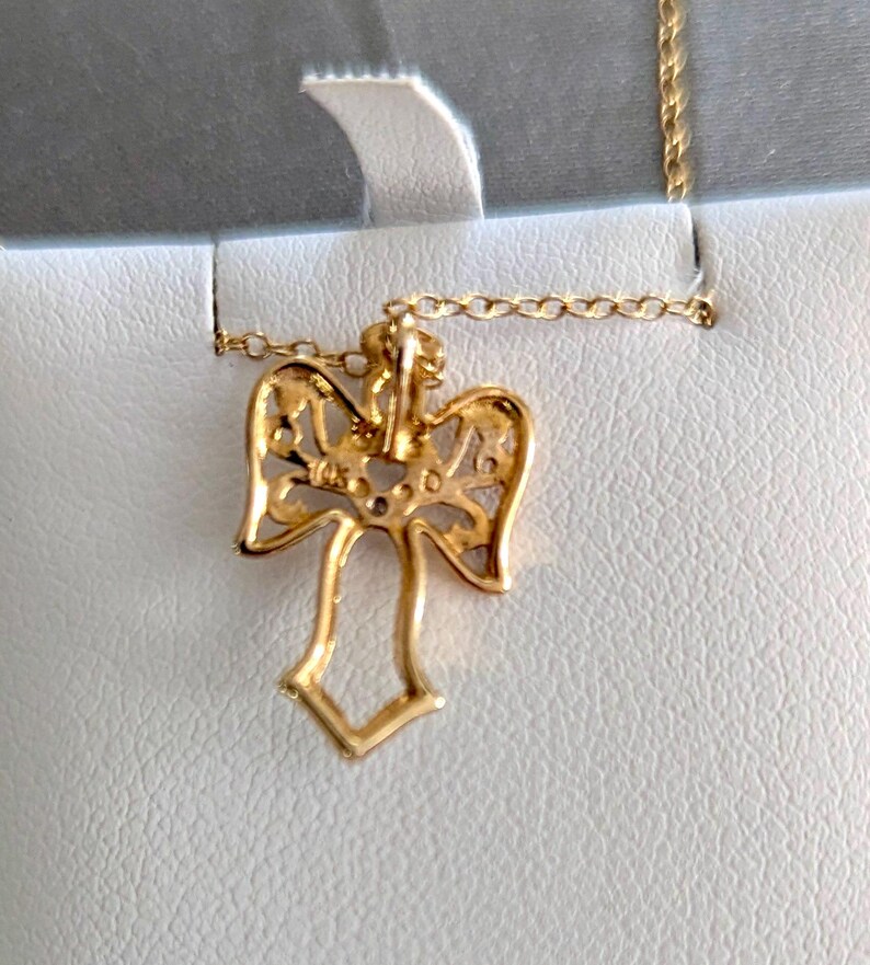 Angel Pendant Necklace Vintage Sterling Silver Gold Plated Diamond Chip bild 3