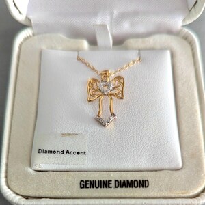 Angel Pendant Necklace Vintage Sterling Silver Gold Plated Diamond Chip bild 4