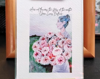 Framed Woman with Bouquet Painting,  Woman in Garden with Flowers Painting, Clara Louis Balfour Quote, Gift for Her, Print including Frame