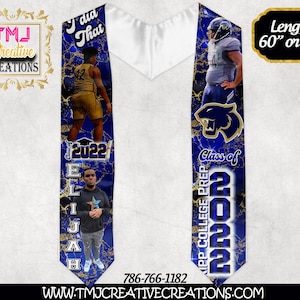 CUSTOM GRADUATION STOLE Blue, Gold and Yellow Graduation Stole Gift Ideas Grad Stole Personalized Grad Stole Sublimation Graduate Stole