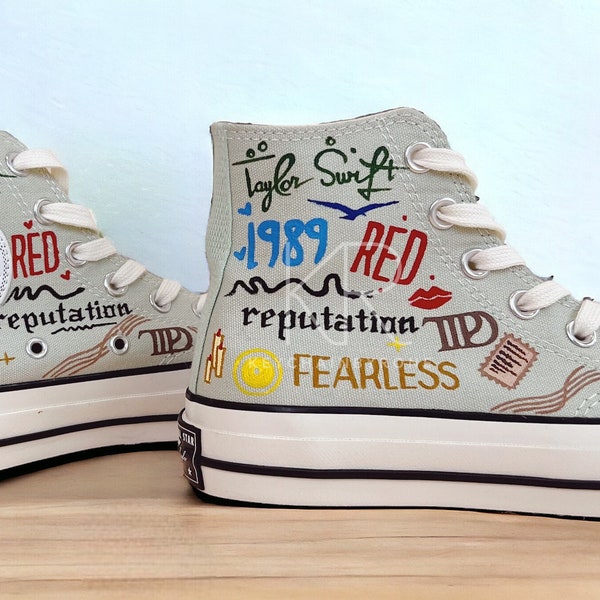 Painting Converse Chuck Taylor Painting Artist Tour Design Converse High Top Custom Embroidery Album Canvas Shoes Gift For Her
