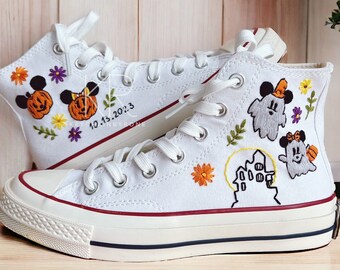 Personalize Embroidery Two Mice Custom Handmade Embroidered Cute Ghost Chuck Taylor High Top Personalized Gifts For Man