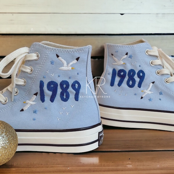 Embroidery Squirrel Converse Chuck Taylor White Seagull and Sea Converse High Top Custom Embroidery Ocean Canvas Shoes Gift For Her